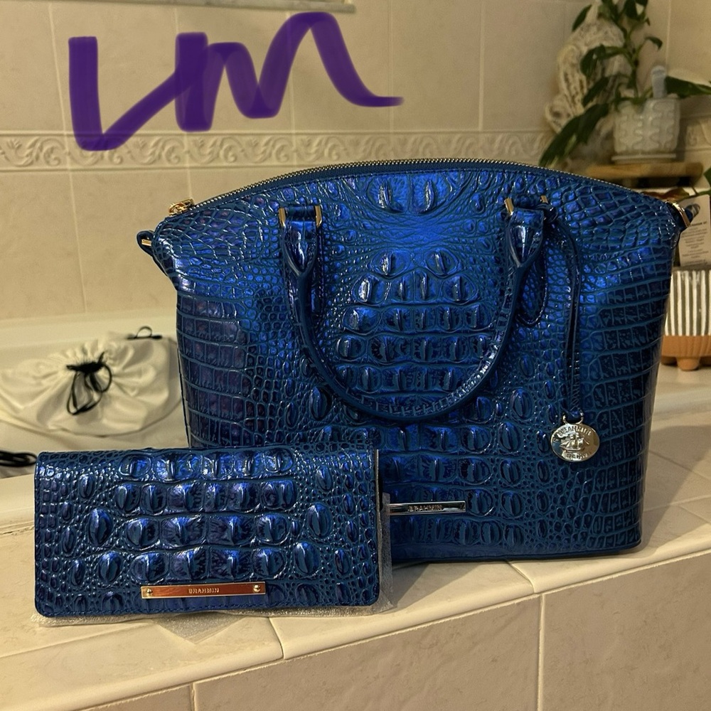 Brahmin Blue Handbag and Wallet Set